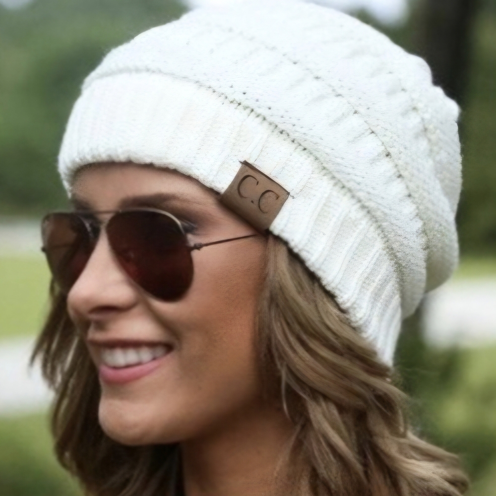C.C White Ribbed Knit Hat Beanie
